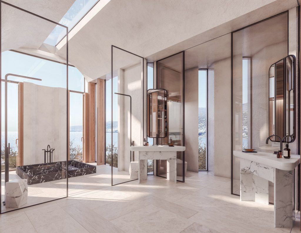 Salle de bain lumineuse et luxueuse One&Only Kéa Island - salle de bain lumineuse
