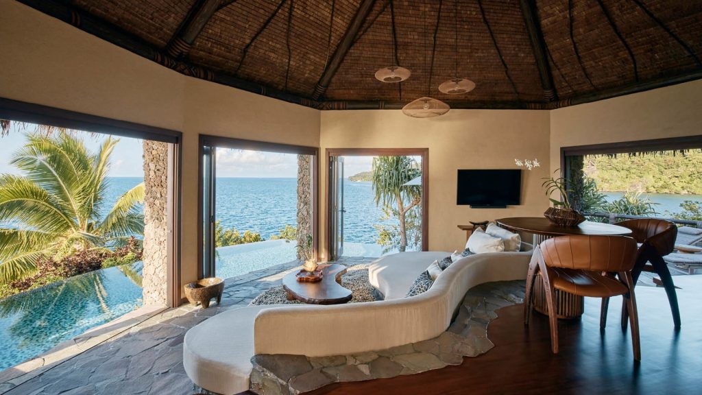 The curved lines and natural materials of COMO Laucala Island homes