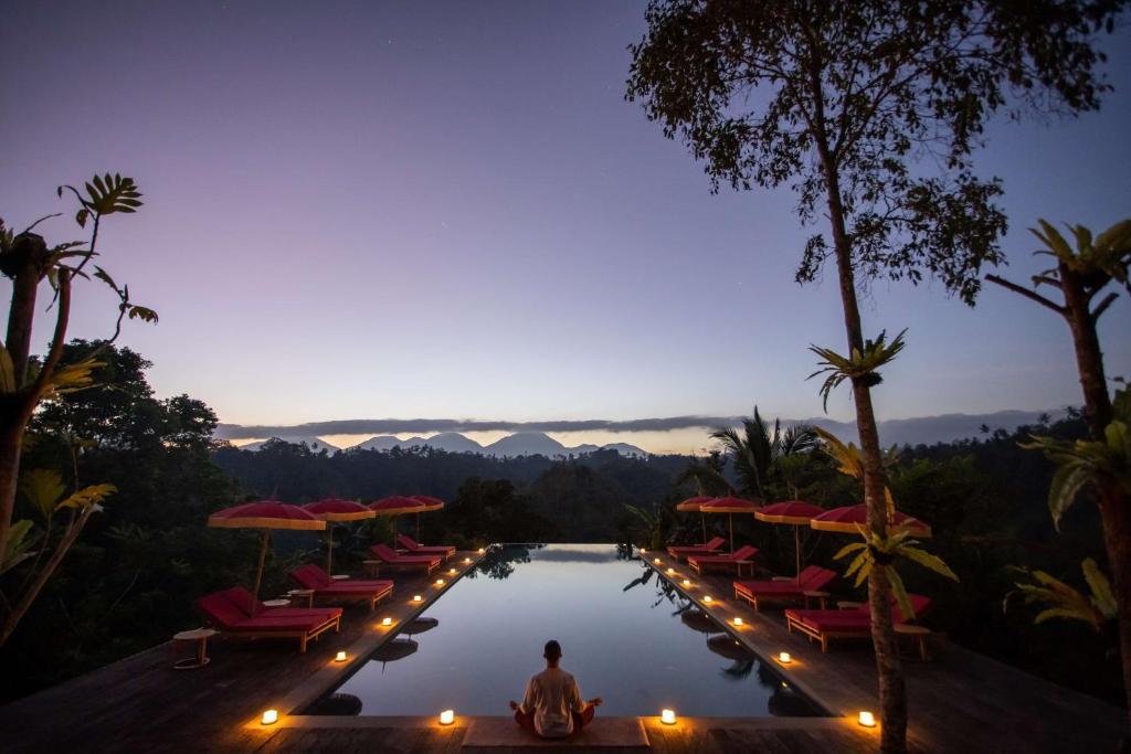 Lunar ritual by the pool