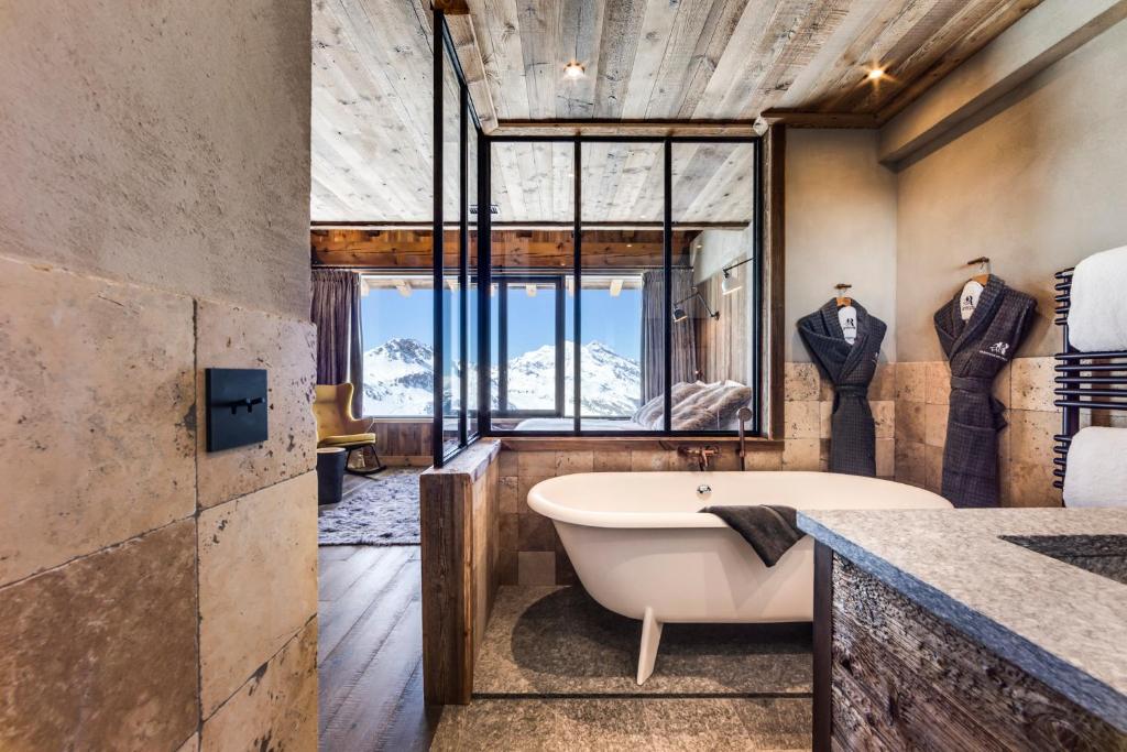 Bathroom with mountain view  
