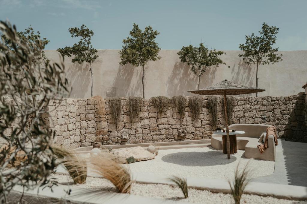 A terrace surrounded by olive trees